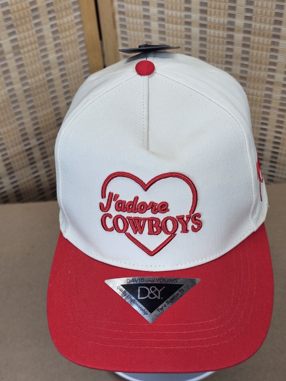David & Young J'adore Cowboys Western Snapback Hat Cream Red OSFM NWT